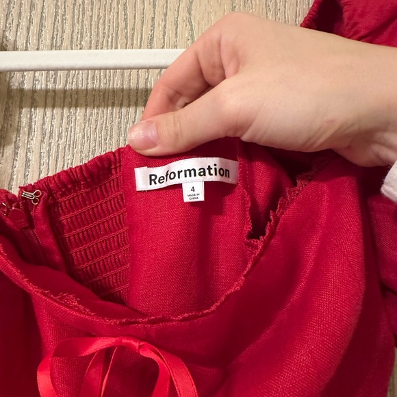 Reformation Marella Red Midi Dress with Puff Sleeves - Picture 6 of 9